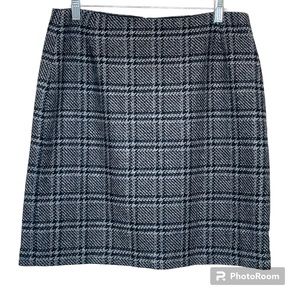 Eddie Bauer Wool Mini Black Grey Plaid Lined Skirt